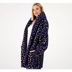 BumbleBella Jill Martin Sherpa Shawl Collar Button Lounger Jacket Blue A521468